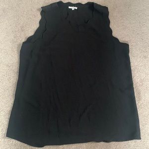 Black tank top with scalloped on neck line and around shoulders size large